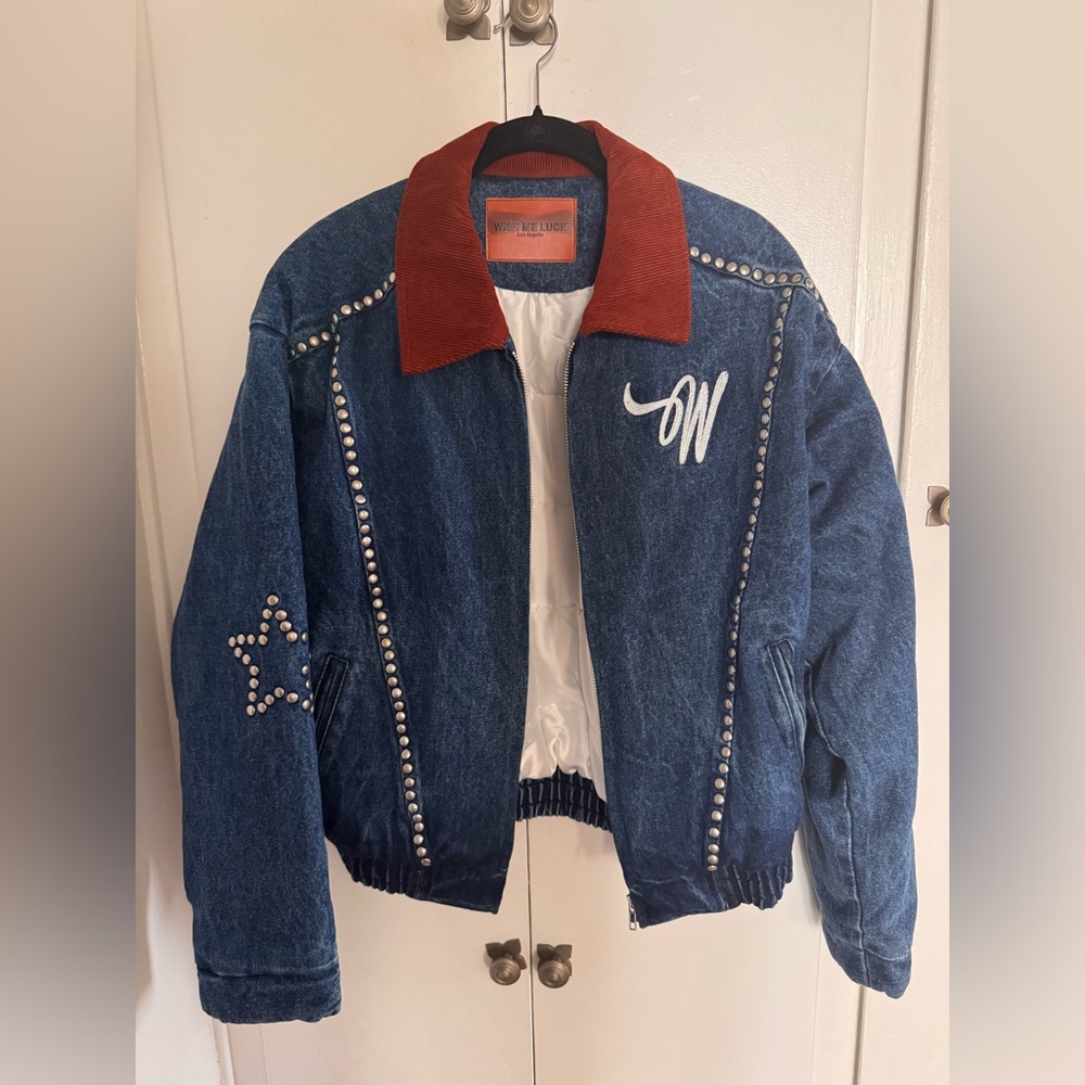 Wish Me Luck Studded Denim Bomber